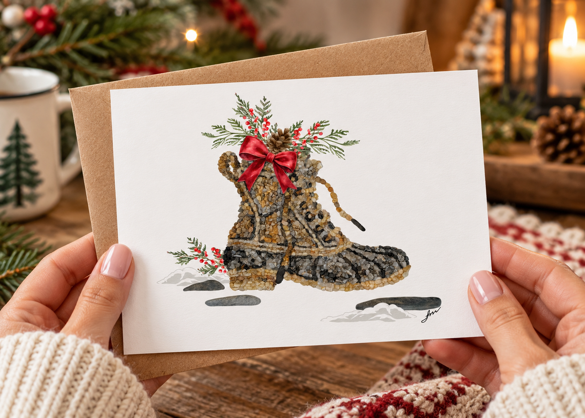 Maine Signature Boot – Holiday Mosaic Pebble Art Card