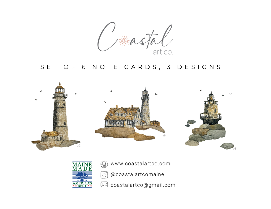 Lighthouses of Maine Notecards - 3 unique designs (2 of each)