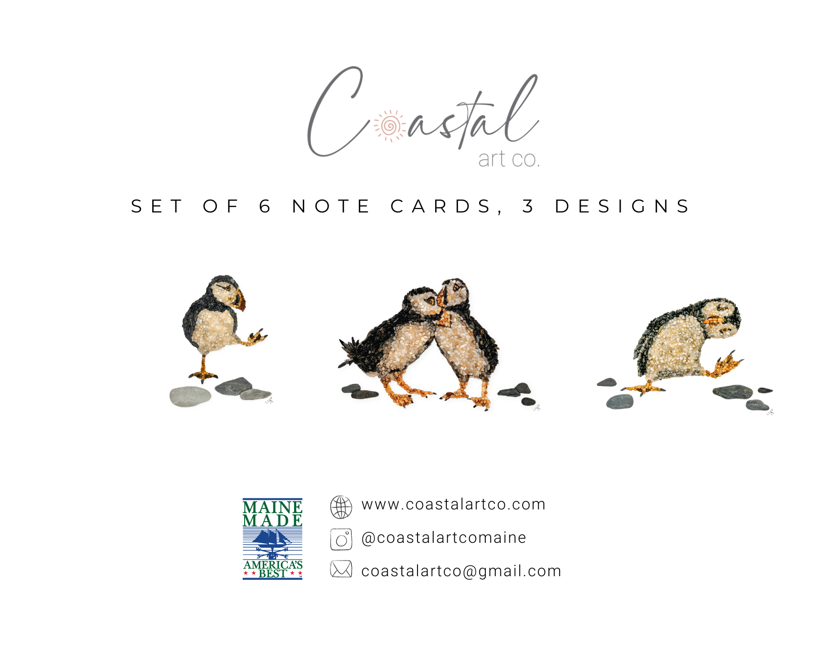 Little Puffin Bird Notecards - 3 unique designs (2 of each)