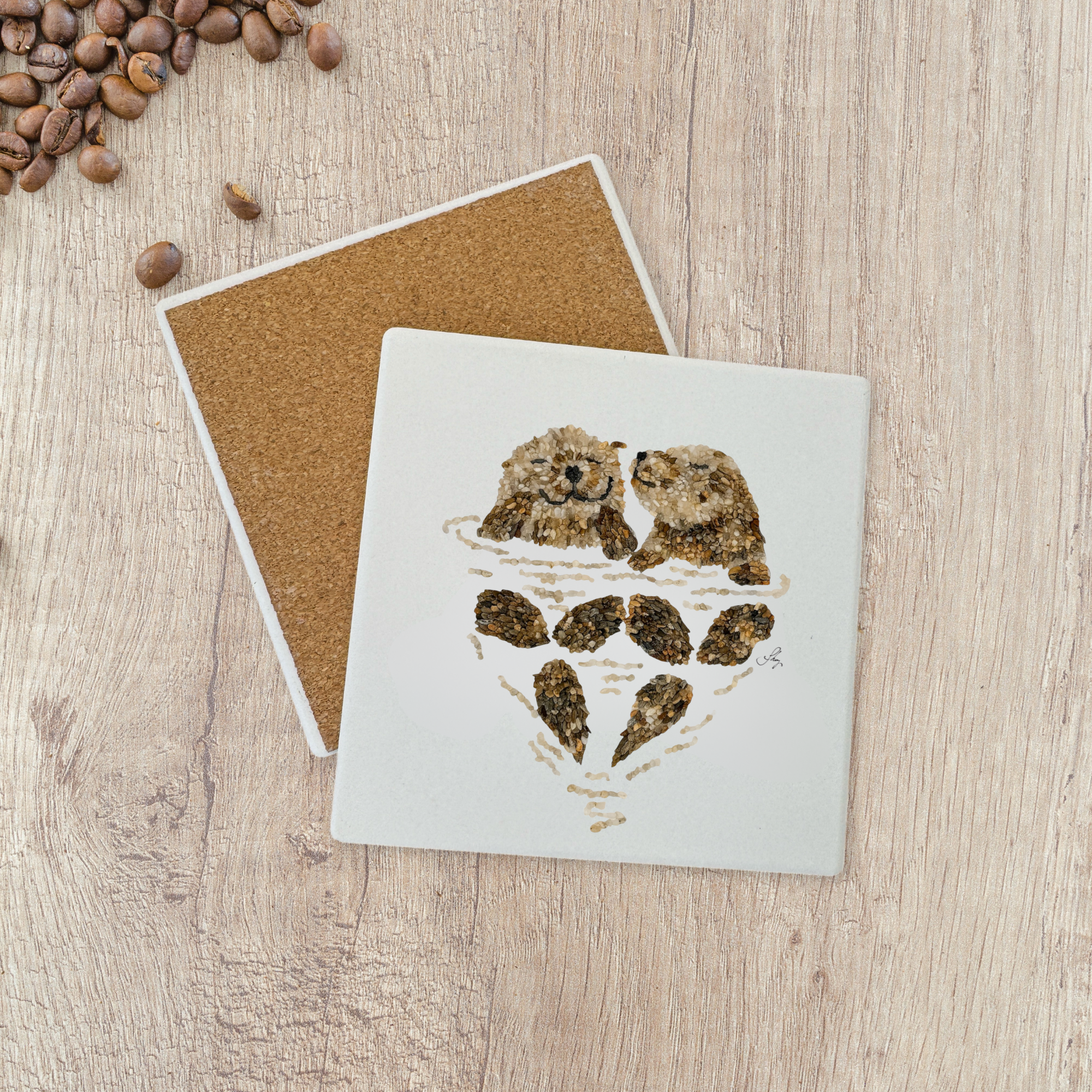 Sea Otters Ceramic Stone Coaster