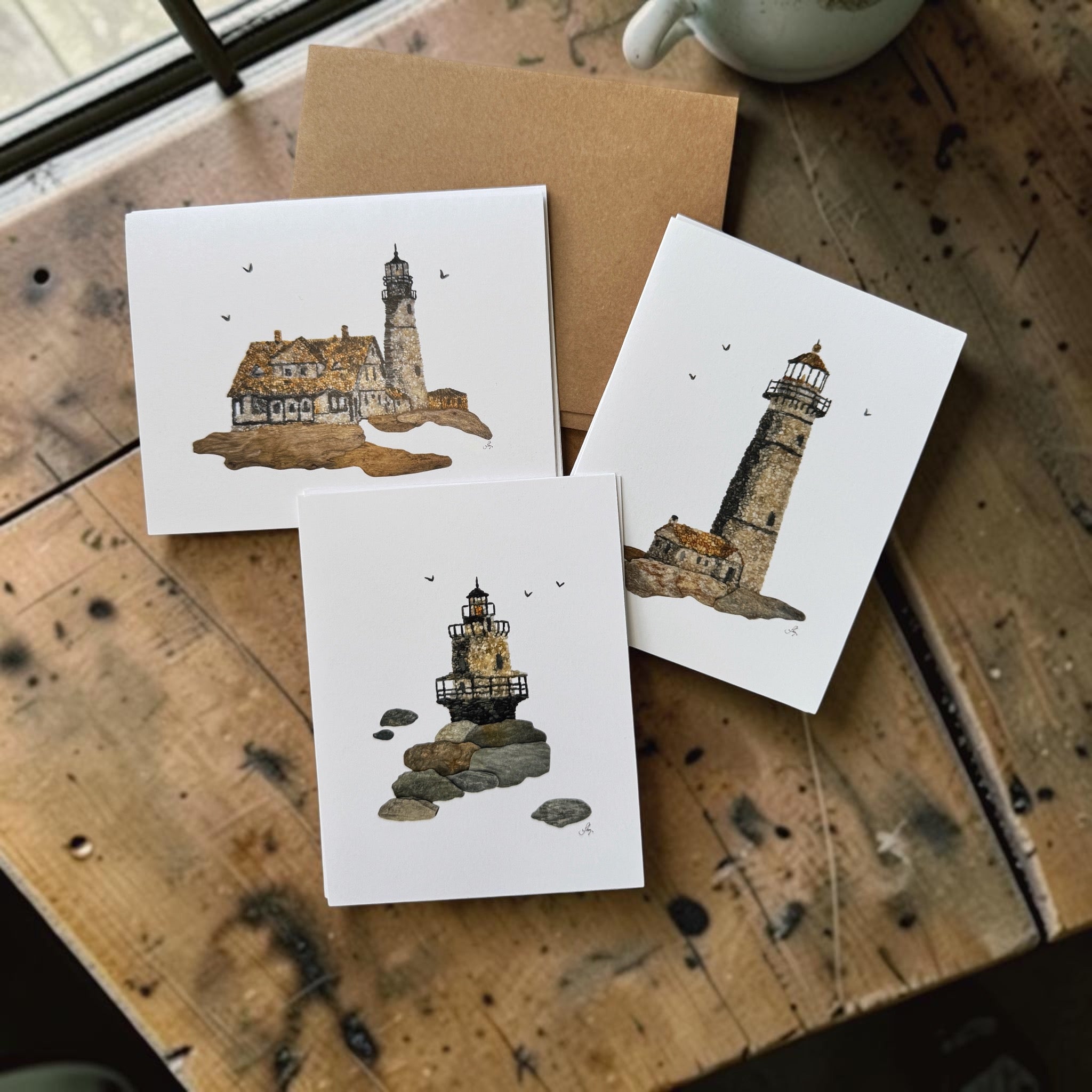 Lighthouses of Maine Notecards - 3 unique designs (2 of each)