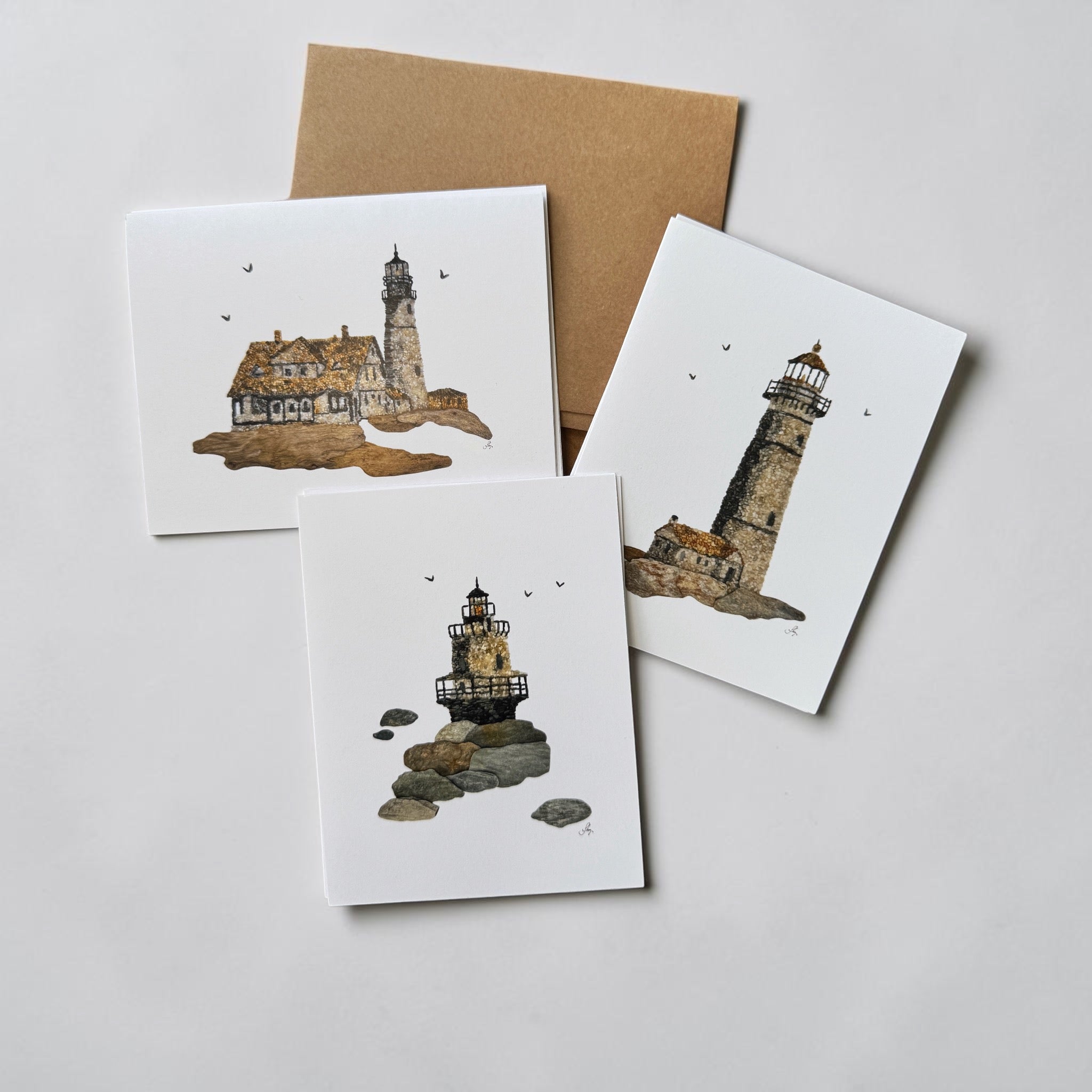 Lighthouses of Maine Notecards - 3 unique designs (2 of each)