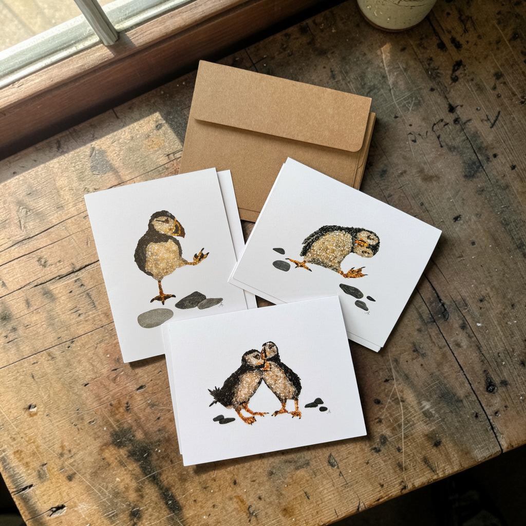 Little Puffin Bird Notecards - 3 unique designs (2 of each)