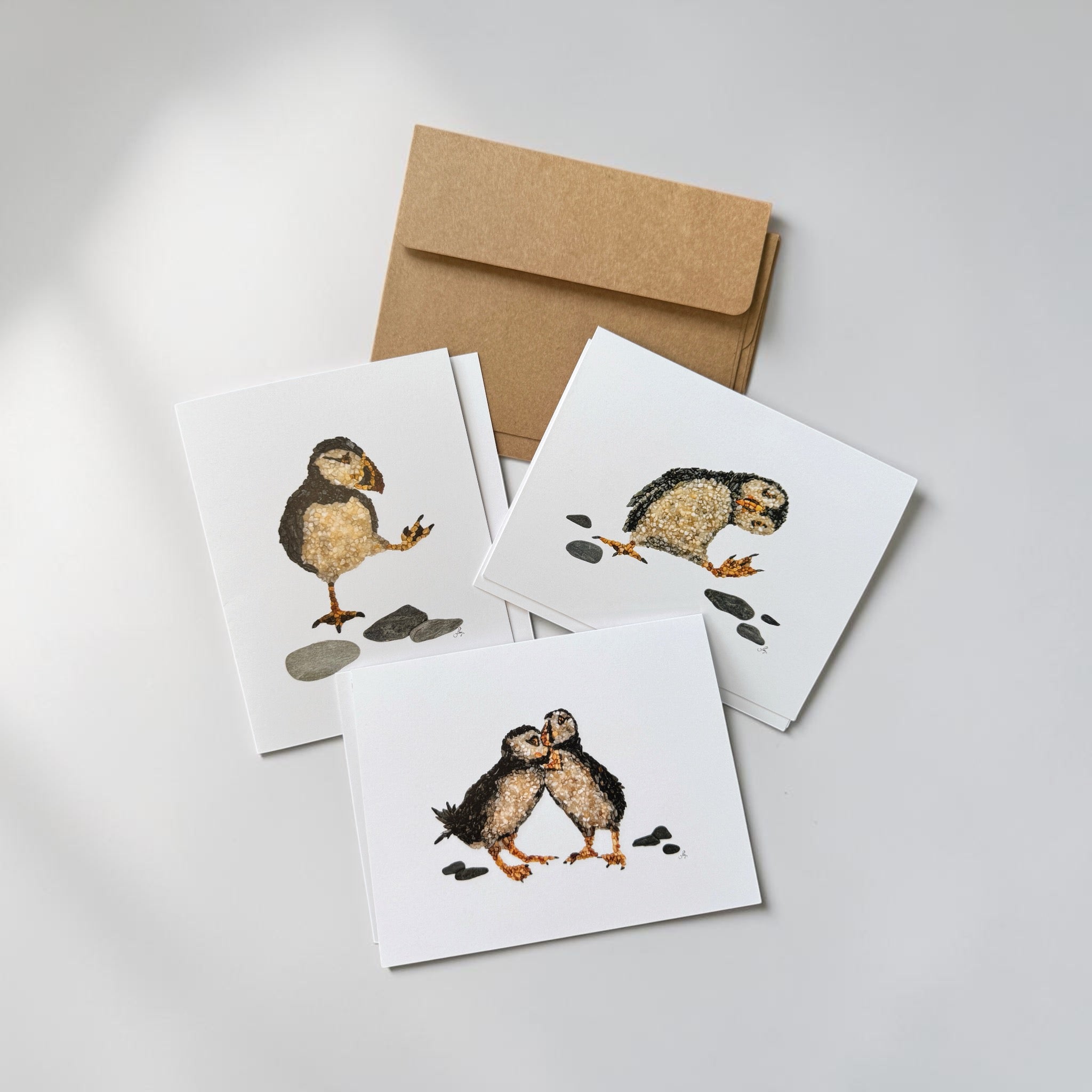 Little Puffin Bird Notecards - 3 unique designs (2 of each)