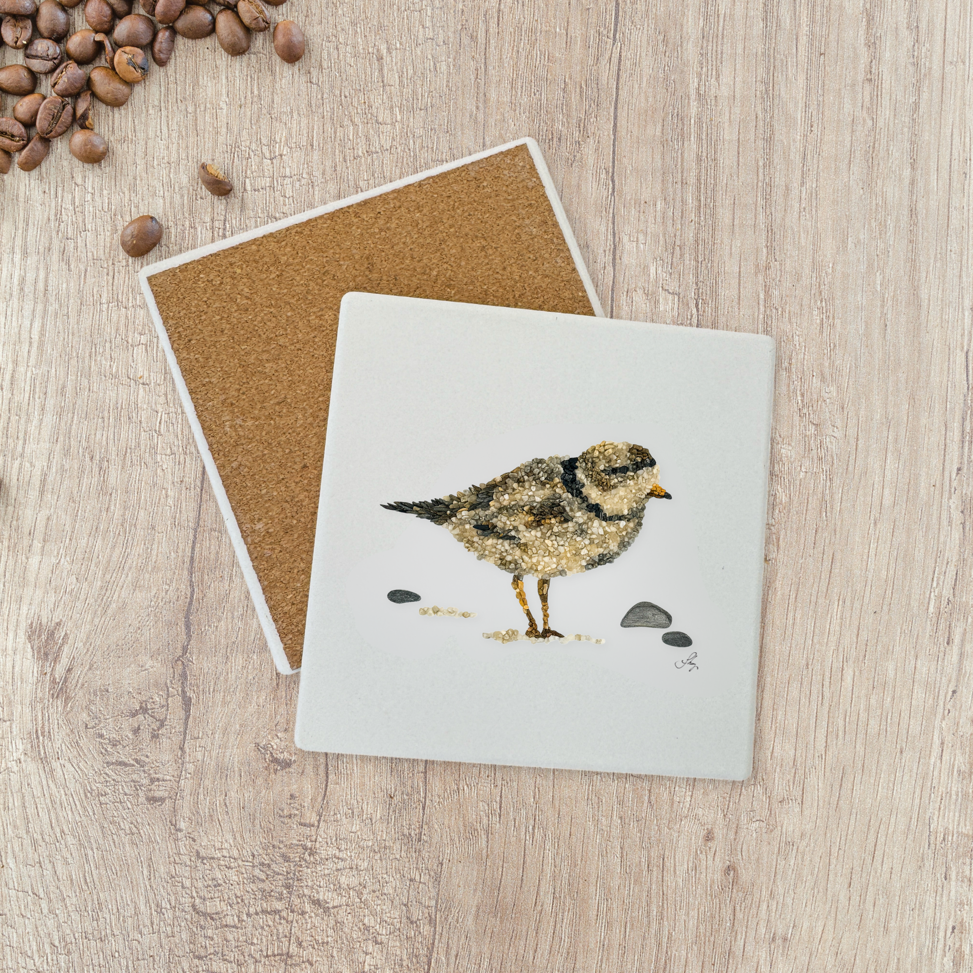 Plover Bird Pebbles Ceramic Stone Coaster