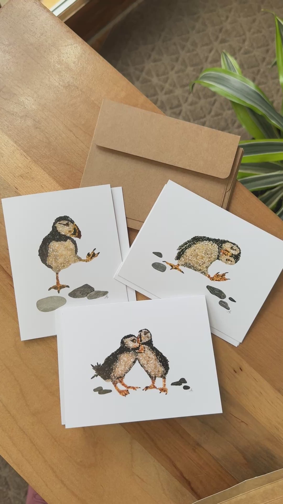 Little Puffin Bird Notecards - 3 unique designs (2 of each)
