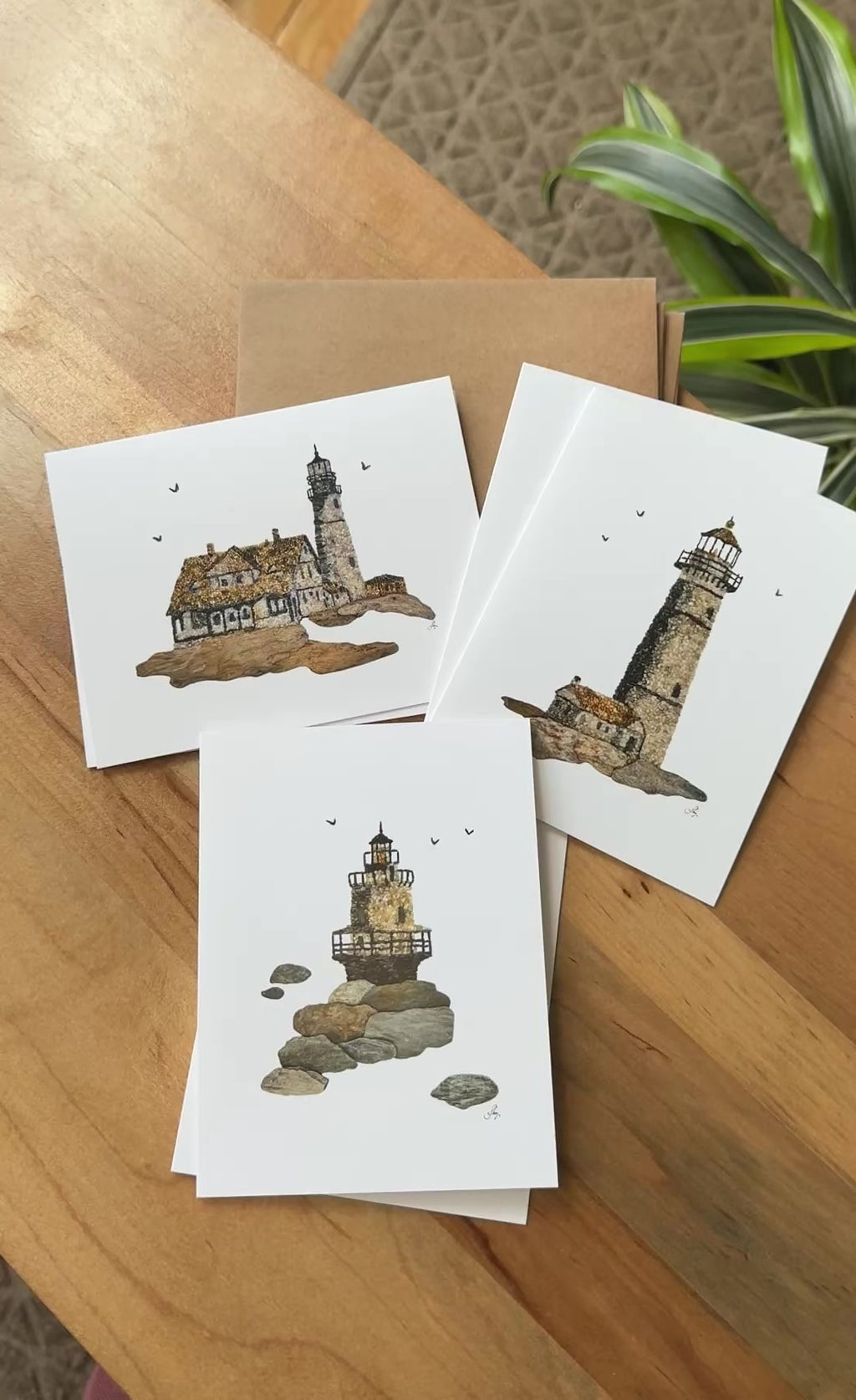 Lighthouses of Maine Notecards - 3 unique designs (2 of each)