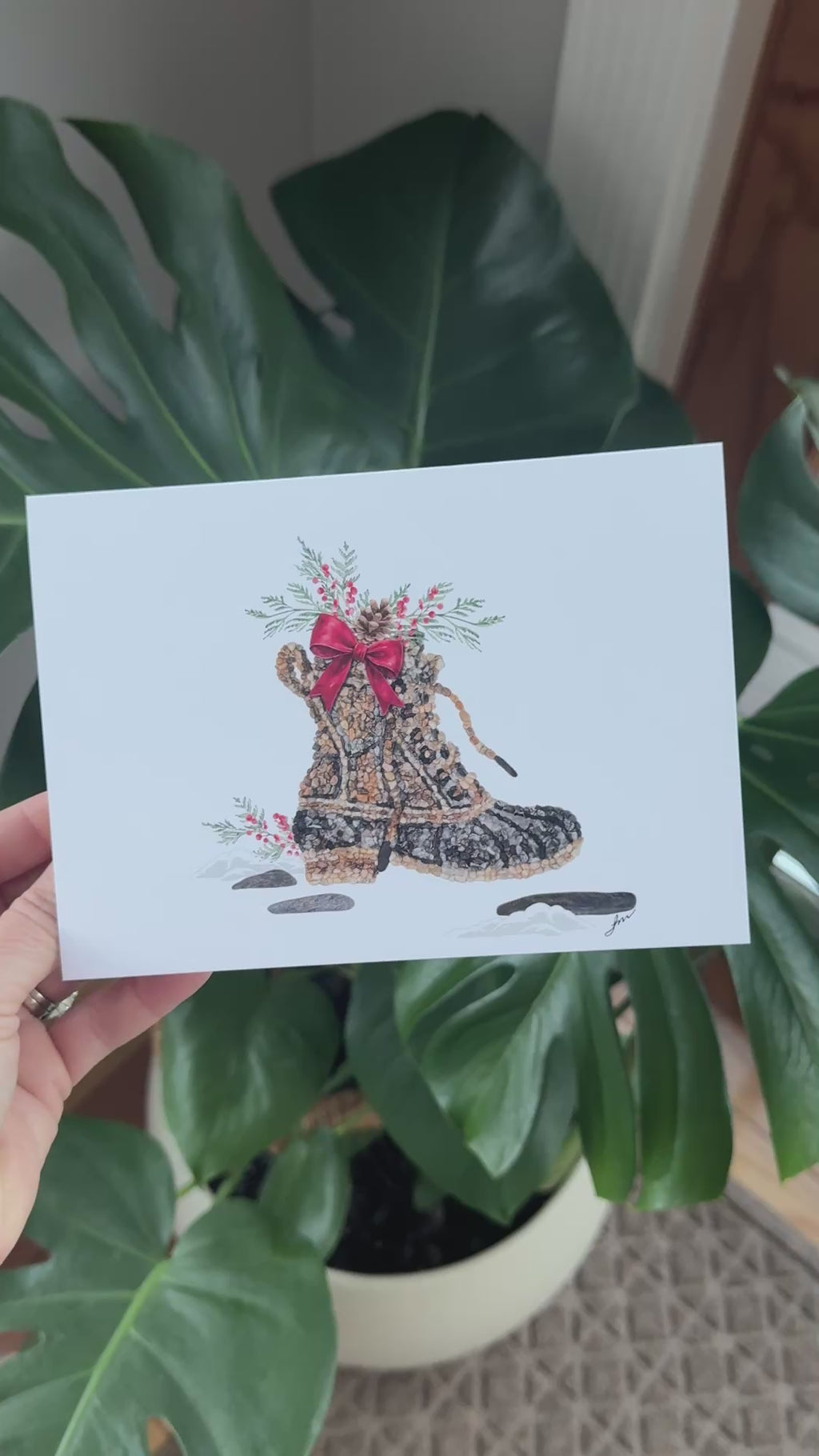Maine Signature Boot – Holiday Mosaic Pebble Art Card